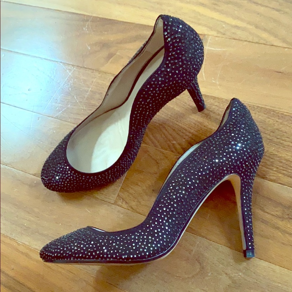 Zara Sparkly Wavy Black Heels